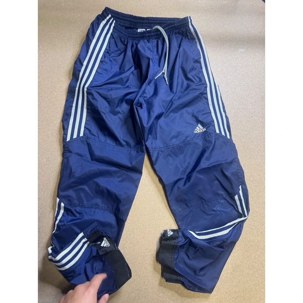 Adidas Vintage‎ Navy Blue Windbreaker Track Pants Mesh Stripes Mens Medium 1559